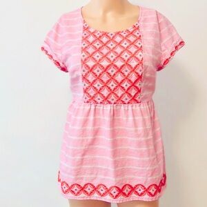 VineyardVines Island boho Pink&White Stripes w/Red Embroidered Geometric Womens6